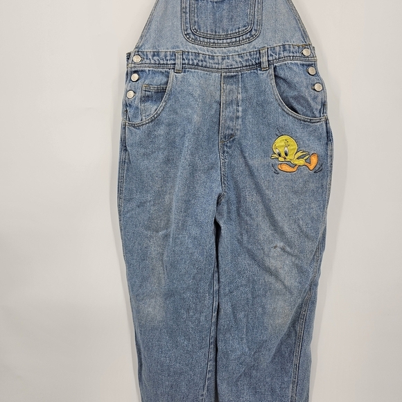Vintage 1997 Looney Tunes Tweety Bird‎ Denim Overalls Girls Size 10 - Picture 2 of 6